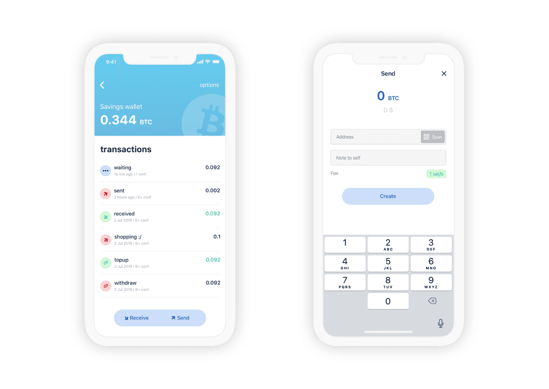 The BlueWallet mobile app features a simple interface.