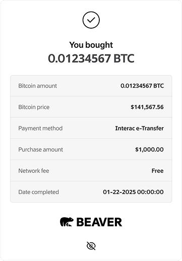Bitcoin Purchase Complete Screenshot