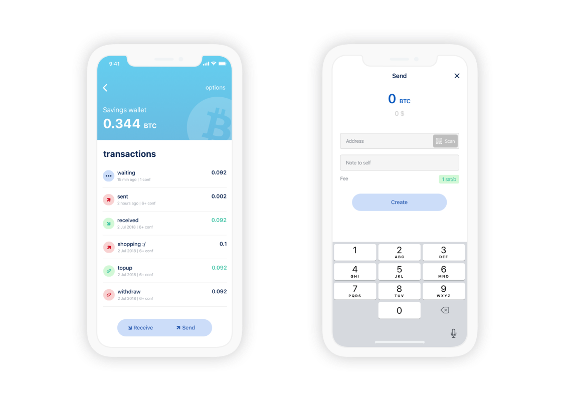 The BlueWallet mobile app features a simple interface.